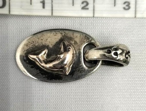 A&G 950 Silver Pendant Top Dolphin Motif Oval Charm Necklace Top Japan 3cm 1.2"