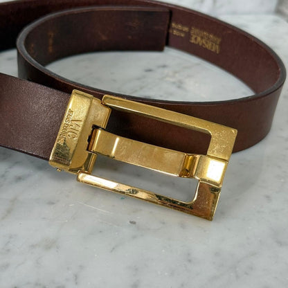 Versace VJC Brown Leather Belt Gold Buckle L 86.5cm 34in 30/75 Women