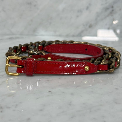 Authentic Miu Miu Red Patent Leather Chain Belt Women L 101cm 39.7in