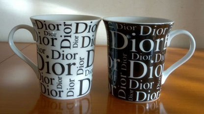 Christian Dior Logo White Black Mug Pair Set Of 2 Unused