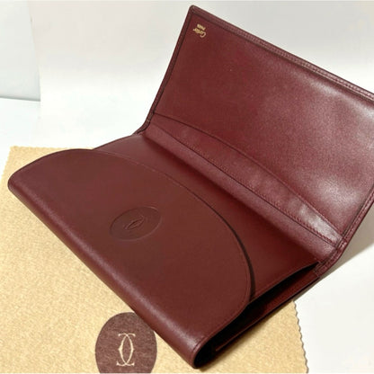 Cartier Must de Cartier Tri-Fold Long Wallet Bordeaux Leather 7.5x4.5x1" Used