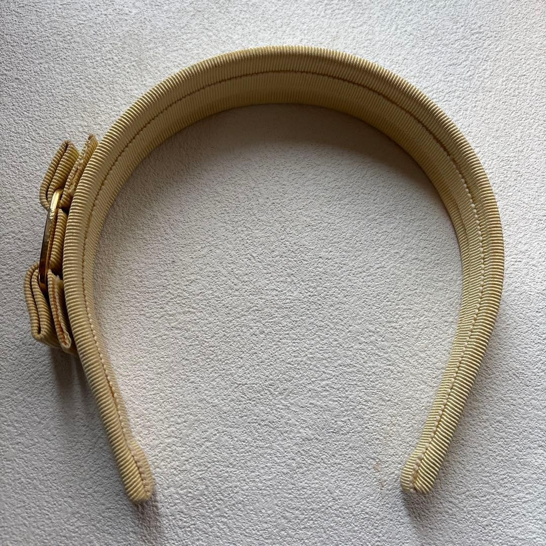 Salvatore Ferragamo Auth Vara Ribbon Canvas Headband Ivory 45 cm 17.7" 3.3 cm