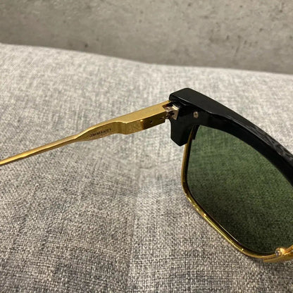 Auth Jacques Marie Mage Apache JMMAH01 Browline Sunglasses Used Gold Black Frame