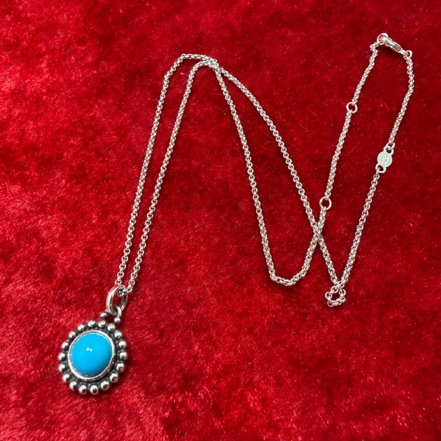 Georg Jensen # 9A Sterling Silver 925 Turquoise Necklace Pendant L 44.5cm 17.5in