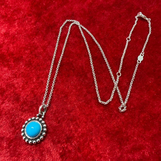 Georg Jensen # 9A Sterling Silver 925 Turquoise Necklace Pendant L 44.5cm 17.5in