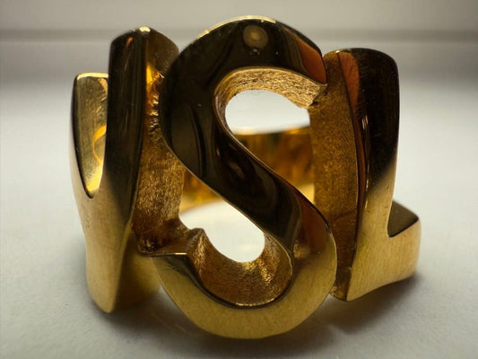 Yves Saint Laurent YSL Cassandra Logo Gold Tone Ring Size 53.5 US 6.5 Excellent