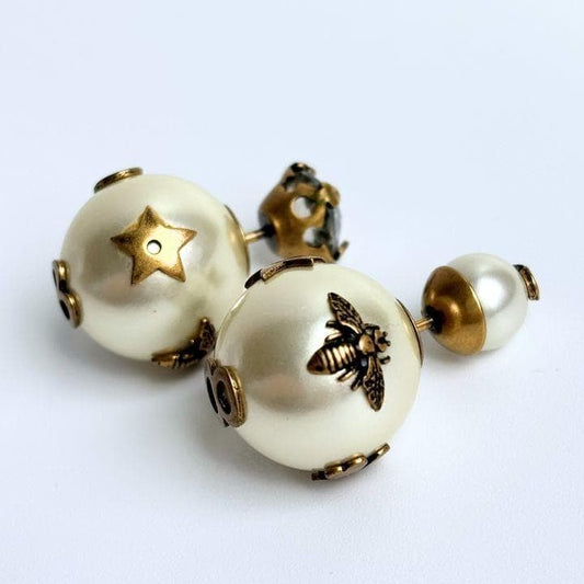 Dior Faux Pearl Crystal Tribal Earrings Designer Womens Jewelry Accessory