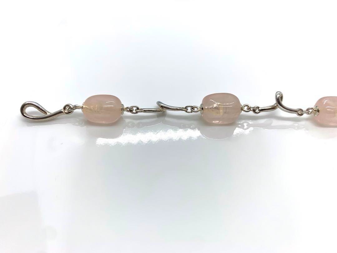 Tiffany & Co Silver 925 Pink Rose Quartz Bead Twist Link Bracelet 18.2cm 7.1"