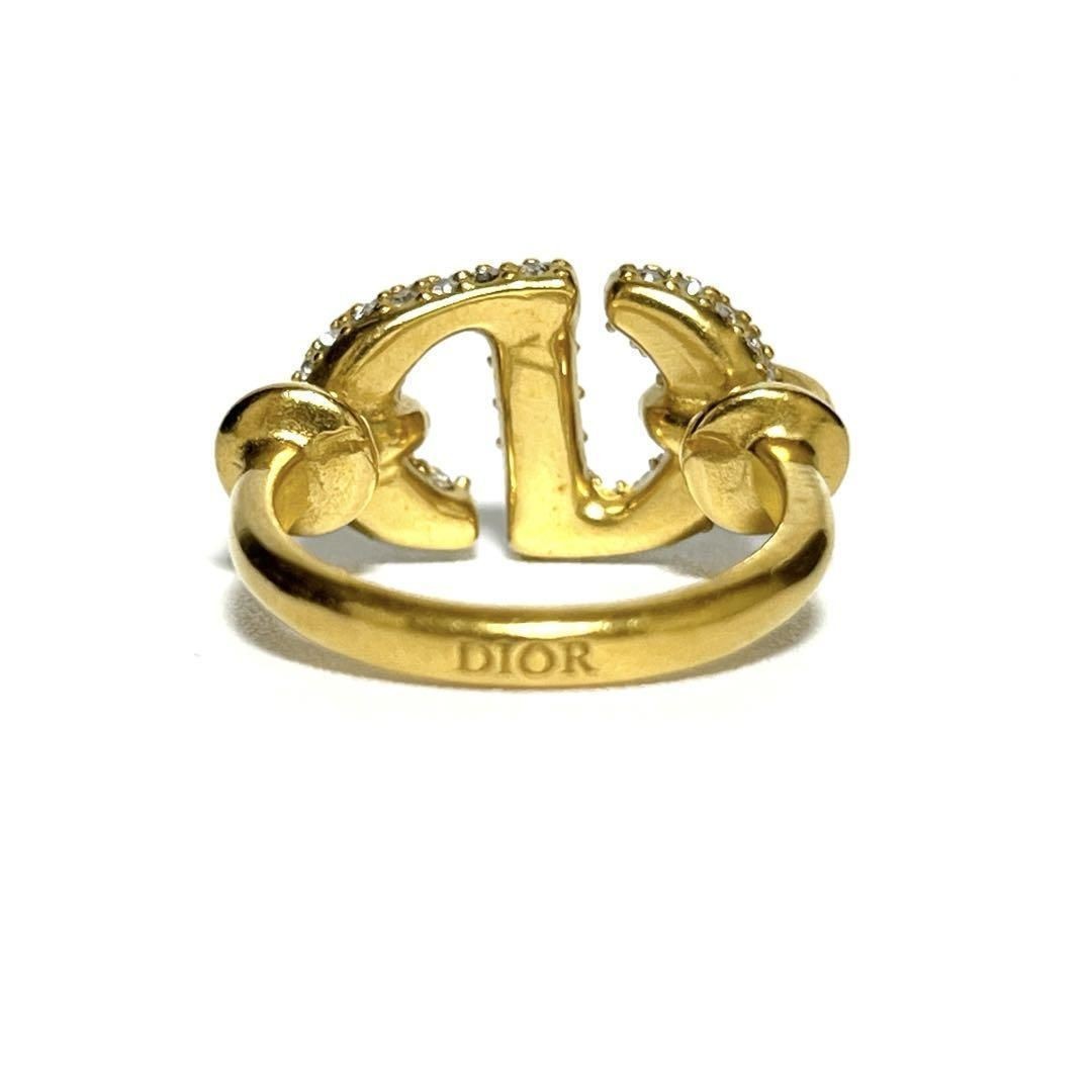 Christian Dior Rhinestone Gold Tone CD Navy Ring Size 51.5 US 5.75 Near Mint