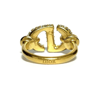 Christian Dior Rhinestone Gold Tone CD Navy Ring Size 51.5 US 5.75 Near Mint