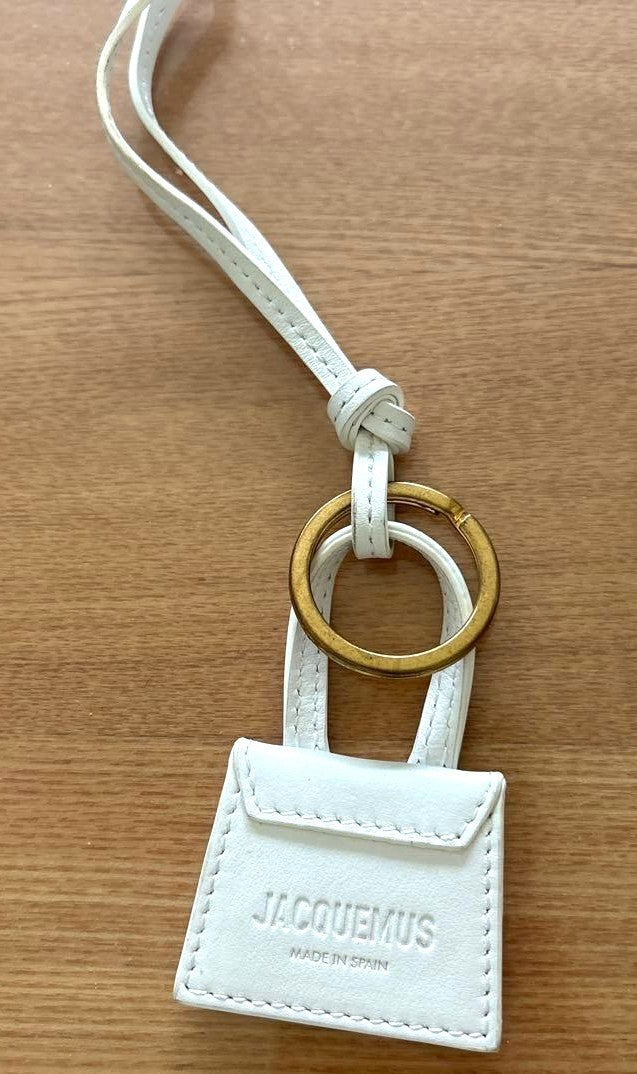 JACQUEMUS Le Chiquito Mini Bag Charm Keychain White Leather Gold J Logo Spain