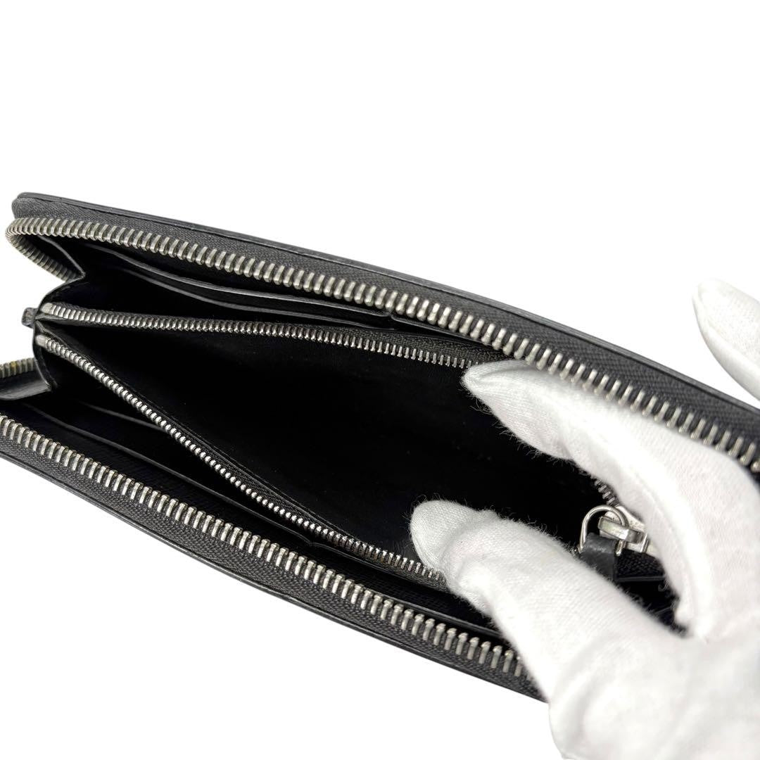 Dunhill Auth Cadogan Black Leather Round Zip Long Wallet 19x10 cm 7.5x3.9" Used