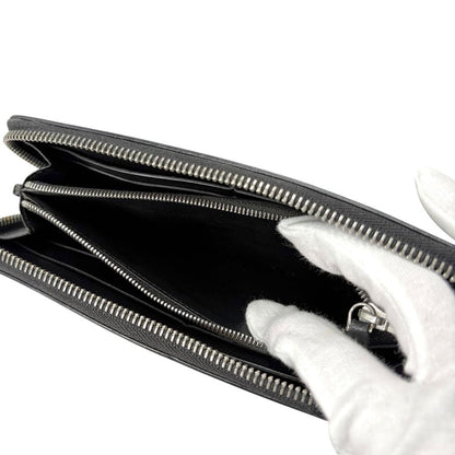 Dunhill Auth Cadogan Black Leather Round Zip Long Wallet 19x10 cm 7.5x3.9" Used