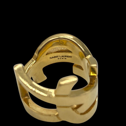 Authentic SAINT LAURENT Paris Gold Plated Cassandra Logo Ring Size 49 US 5 Rare