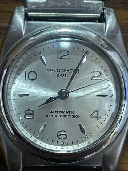 ZENO Automatic Super Precision Watch Silver Dial Stainless Steel Case Used Japan