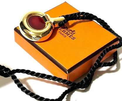 HERMES Paris Perfume Bottle Pendant Necklace Gold Bordeaux 27.6in Auth France