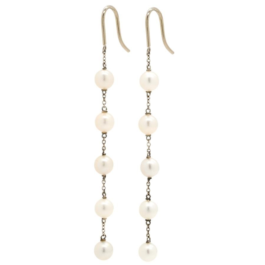 Tiffany & Co Silver 925 Pearl Hook Drop Earrings White 5 Strand Dangle L 6.8cm