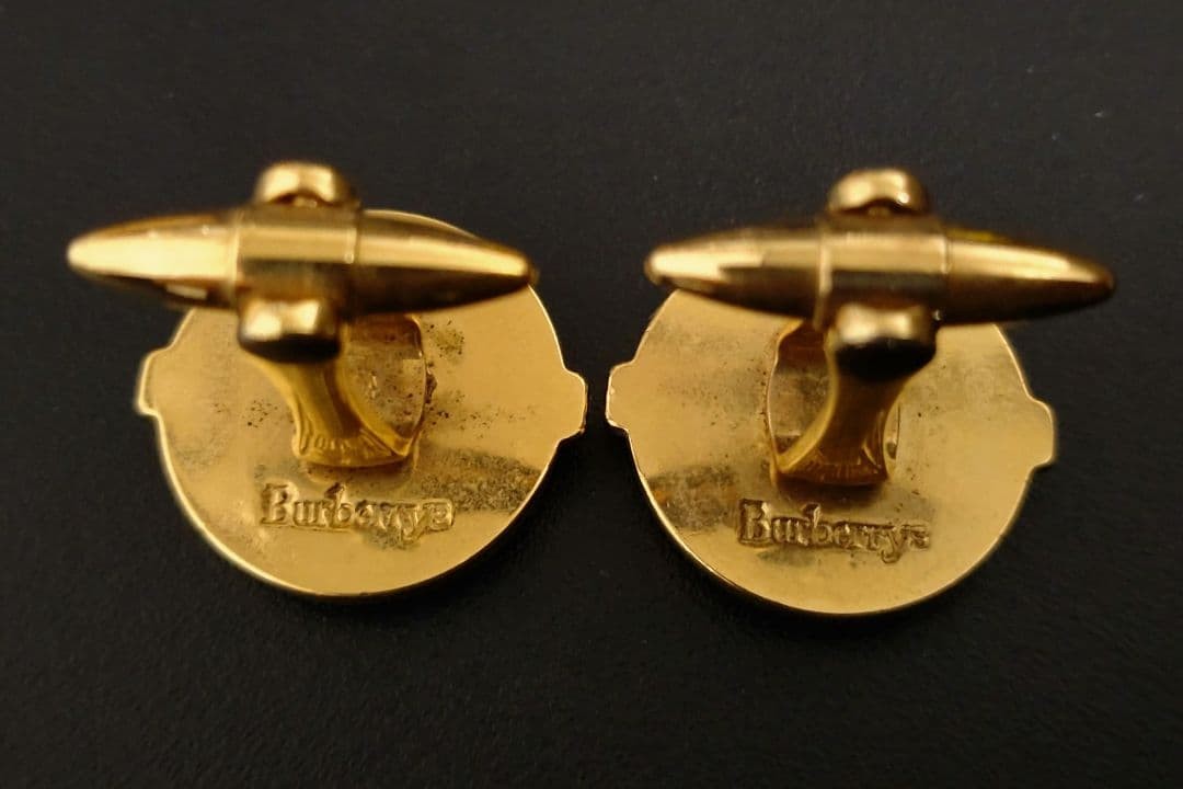 Burberrys Of London Burberry Authentic Vintage Cufflinks Used Gold Black Tone