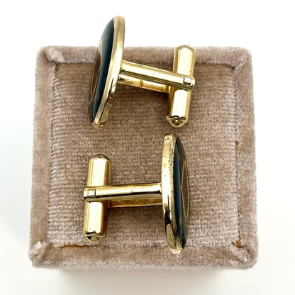 Cartier Cufflinks Double C Logo 2C Gold Tone Oval Black Enamel Men Accessory VTG