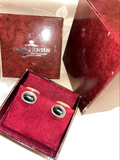 GEORG JENSEN Cufflinks 44B Sterling Silver 925 Black Hematite Mens Vintage