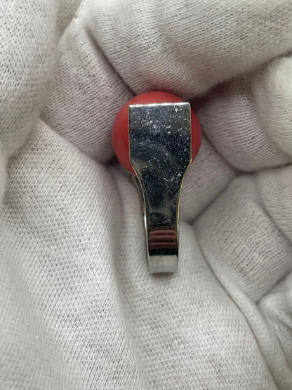 Vintage YVES SAINT LAURENT Pink Fake Pearl Silver Tone Ring Size 48 US 4.5