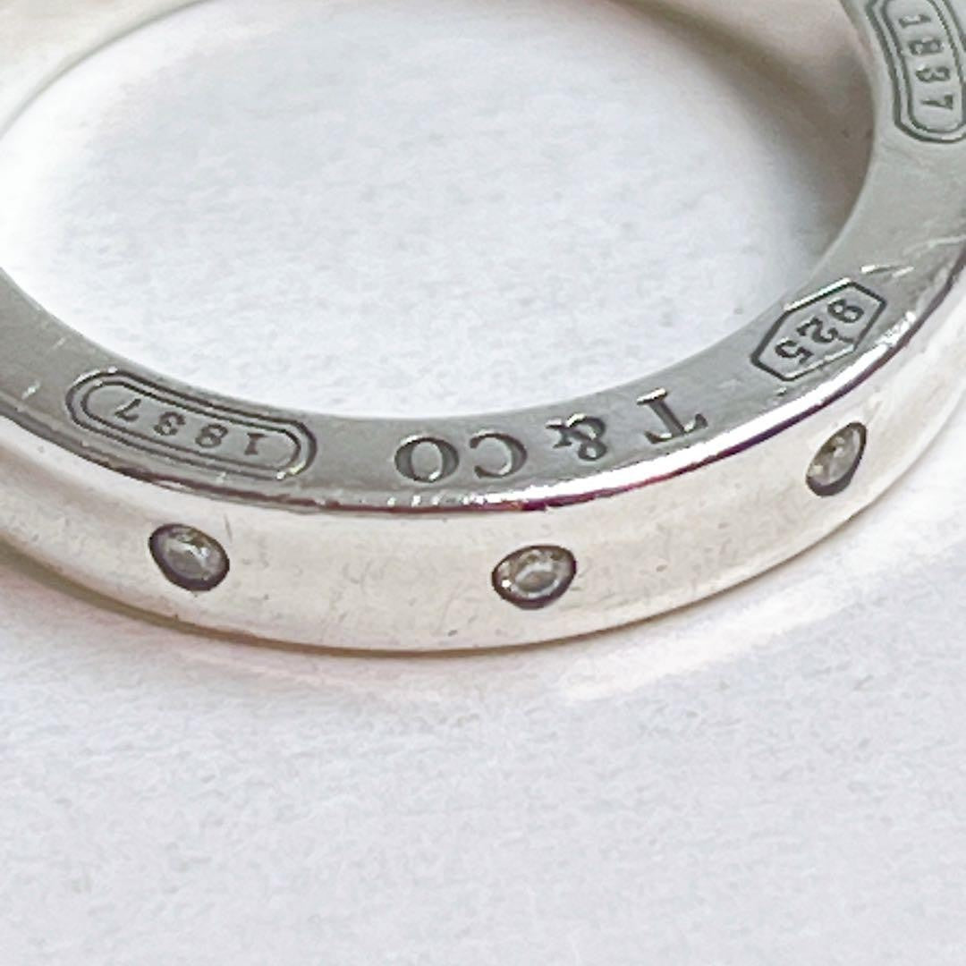 Tiffany & Co. Silver 925 3P Diamond 1837 Narrow Ring Size 49.5 US 5 Used