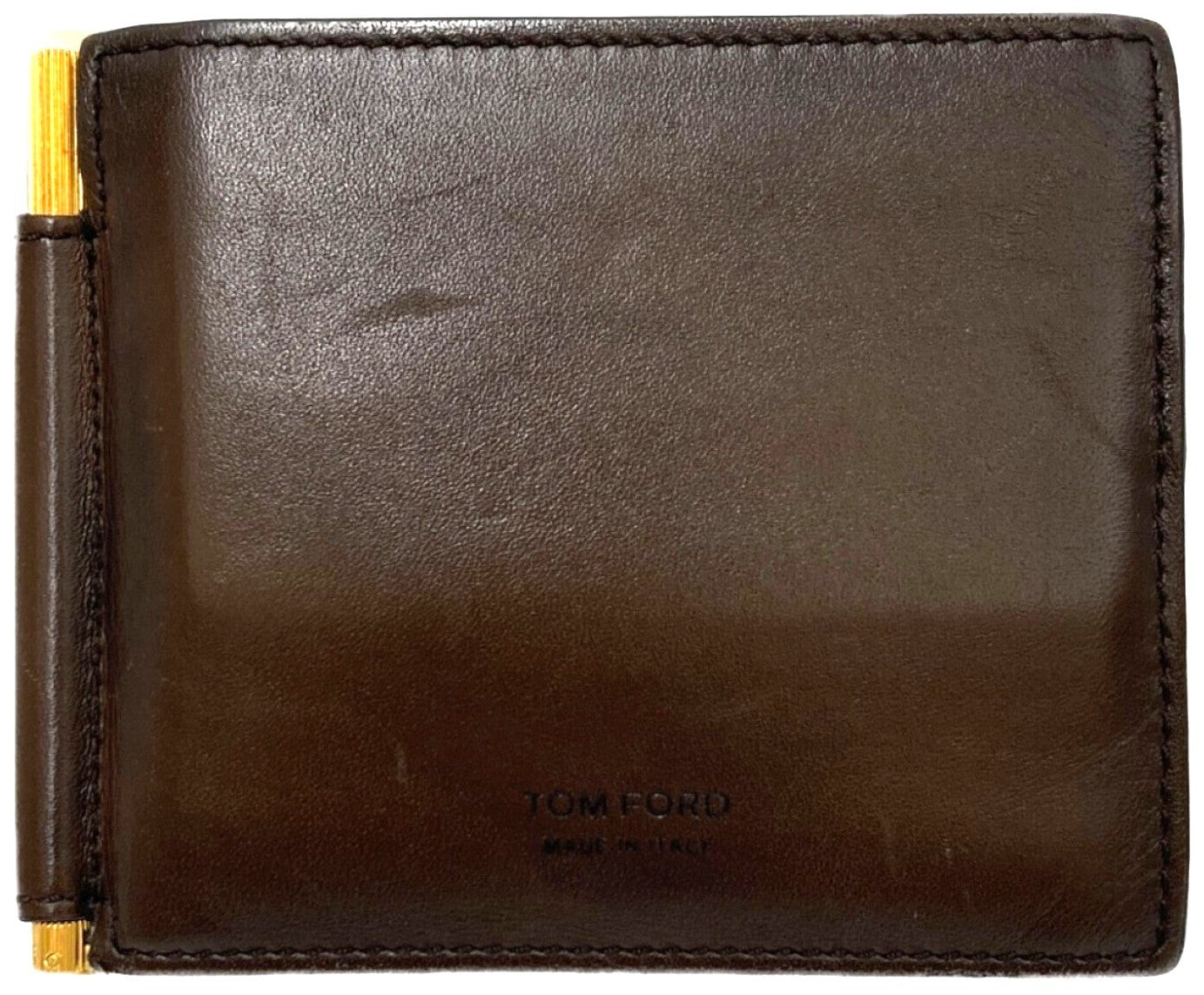 TOM FORD Y0231T Money Clip Bifold Wallet Brown Leather Made in Italy Authentic