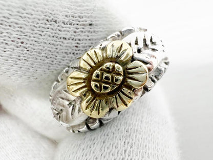 Stephen Dwek Sterling Silver 925 Yellow Gold K18 Pair Flower Ring Size US 4.25