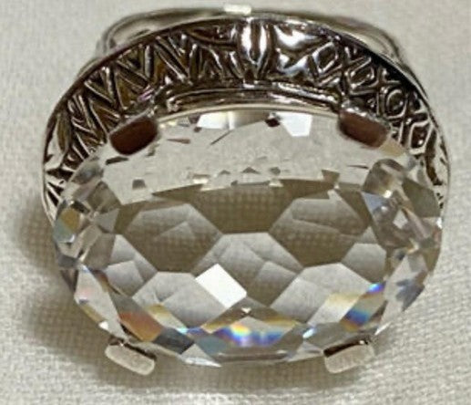 Stephen Dweck Sterling Silver 925 Ring Clear Natural Stone Filigree Size US5.5-6