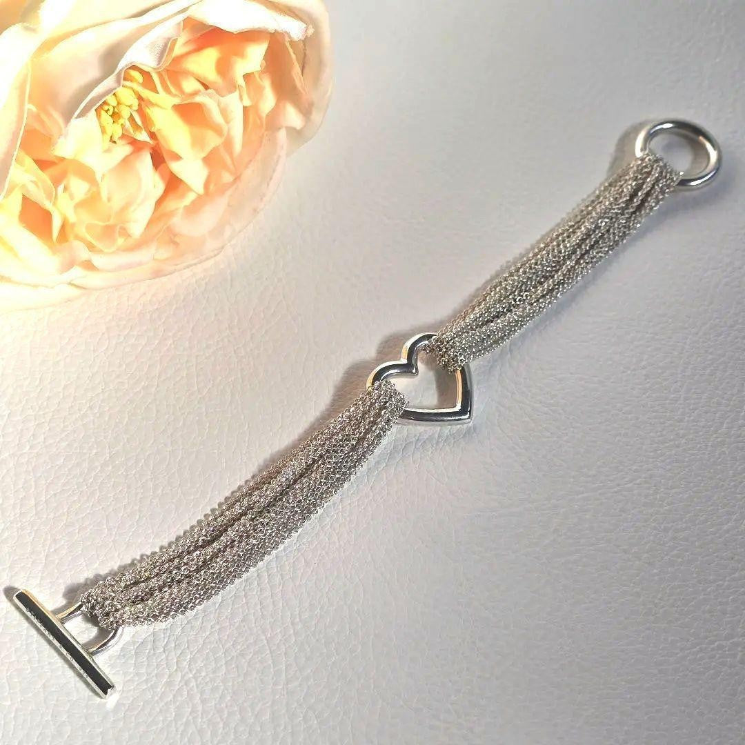 Tiffany & Co Silver 925 Open Heart 10 Row Chain Toggle Bracelet L 17cm 6.7 in