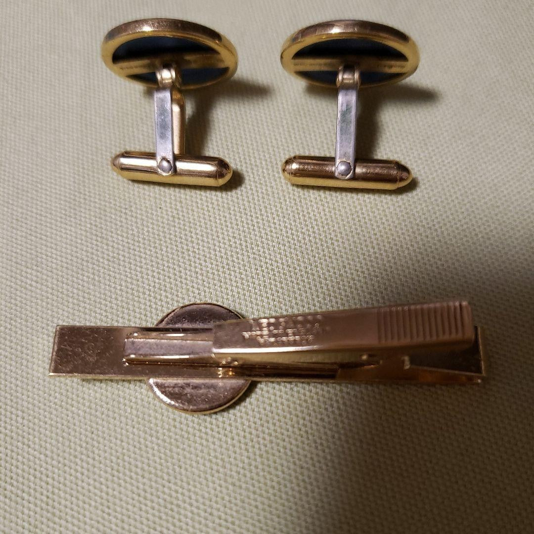 Wedgwood Oval Cufflinks Tie Clip Horse Used Blue White Gold Color