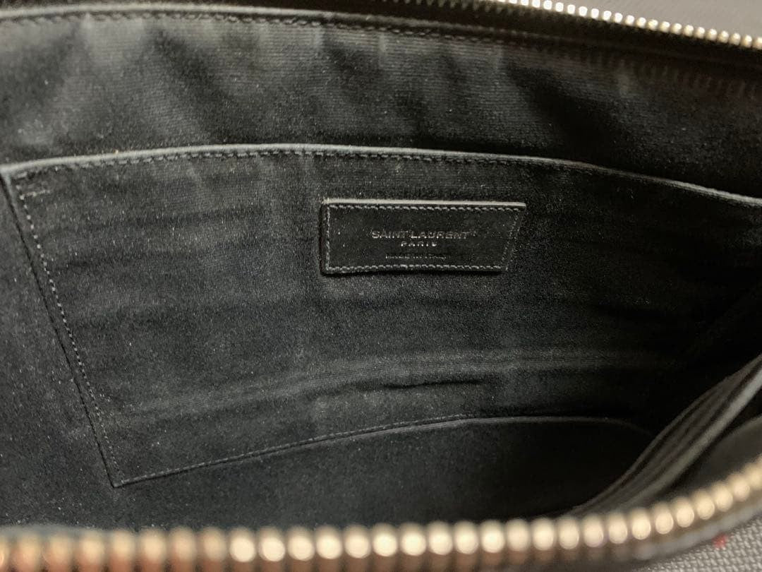 Authentic Saint Laurent Red Star Pattern Black Leather Clutch Hand Bag Used