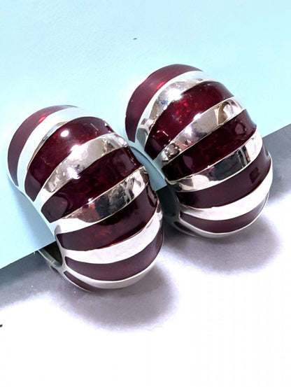 Tiffany & Co. 925 Sterling Silver Red Enamel Shell Shrimp Hoop Clip On Earrings