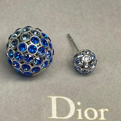 Rare Christian Dior Tribales Blue Silver Rhinestone Earrings Excellent Condition