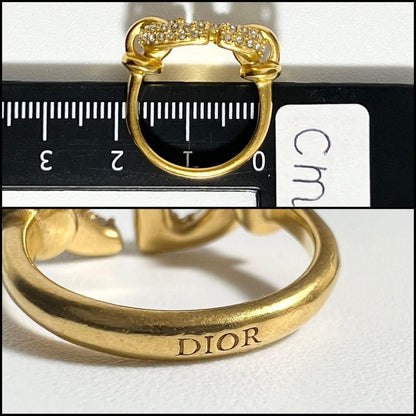 Christian Dior Rhinestone Gold Tone CD Navy Ring Size 51.5 US 5.75 Near Mint