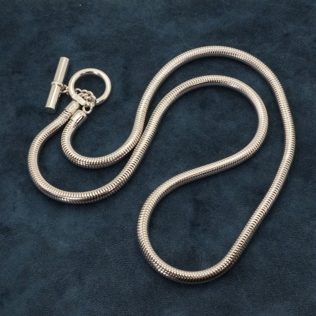 Yves Saint Laurent YSL Silver Tone Snake Chain Toggle Necklace Used Excellent