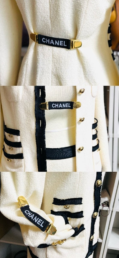 Chanel Auth Vtg Arm Band Mini Suspender Black White Gold GP Rubber 15cm 5.9"