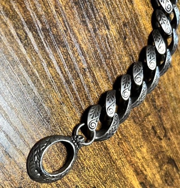 KING BABY Studio Silver 925 Engraved Curb Chain Toggle Bracelet Men Auth Used