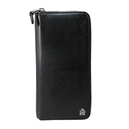 Dunhill Auth Cadogan Black Leather Round Zip Long Wallet 19x10 cm 7.5x3.9" Used