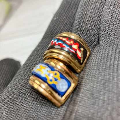 Hermes Auth Enamel Cloisonne Earrings Gold Clip On H Flag Chain Multicolor 2 cm