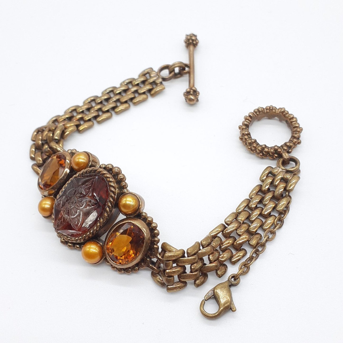Stephen Dweck Engraving Citrine Quartz Sterling Silver Bracelet Used Japan