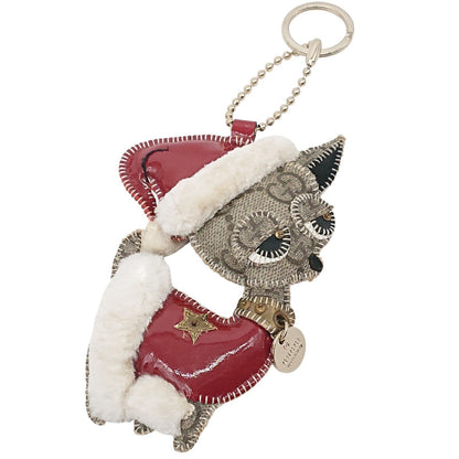 Gucci Authentic Guccissima Christmas Version Chihuahua Charm Key Ring Used Santa