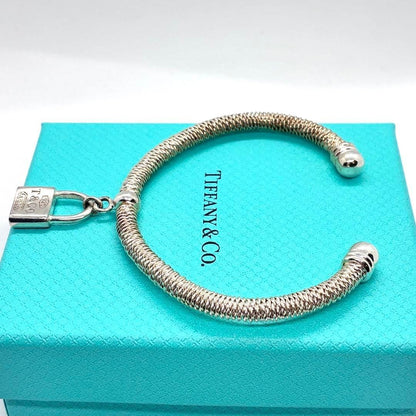 Tiffany Co Somerset Mesh Bangle Bracelet Padlock Sterling Silver 925 Used No Box