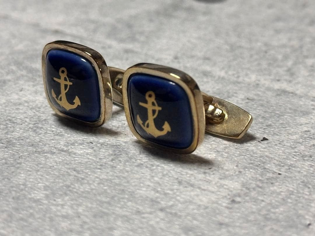 Georg Jensen Anchor Cufflinks Tie Clip Set Sterling Silver 925 Blue Denmark Men