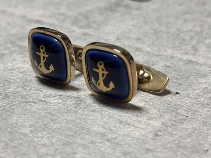 Georg Jensen Anchor Cufflinks Tie Clip Set Sterling Silver 925 Blue Denmark Men