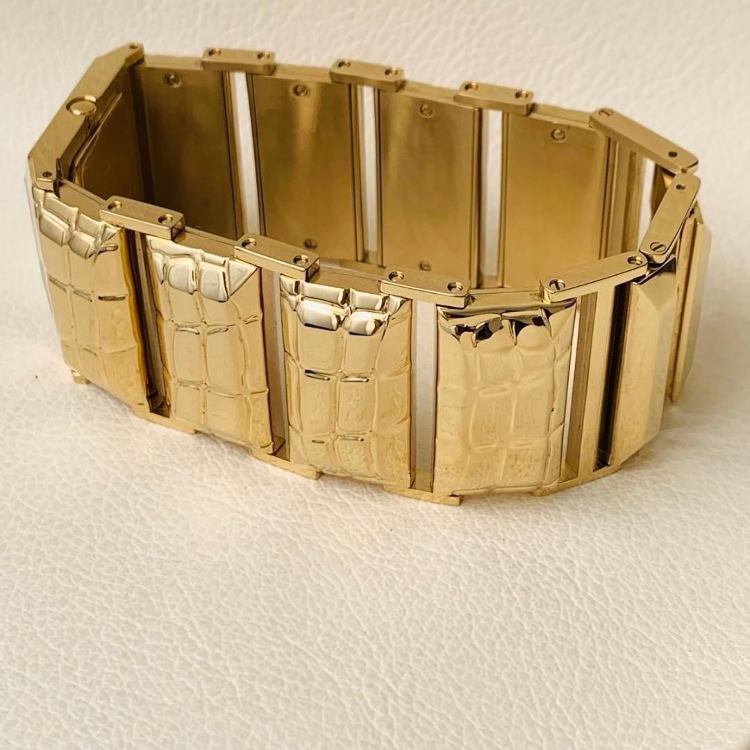 Roberto Cavalli Snake Analog Square Watch Gold Plated Crocodile Embossed Band