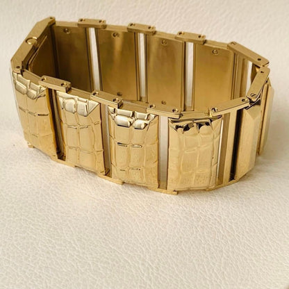 Roberto Cavalli Snake Analog Square Watch Gold Plated Crocodile Embossed Band