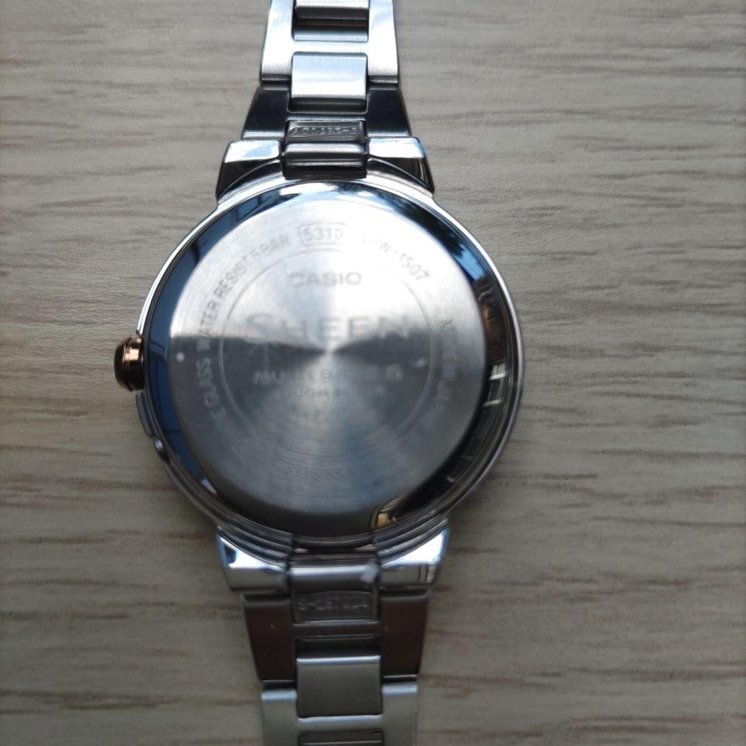 CASIO SHEEN SHW-1507 Multi Band 6 Solar Womens Watch Silver Pink Gold Stones