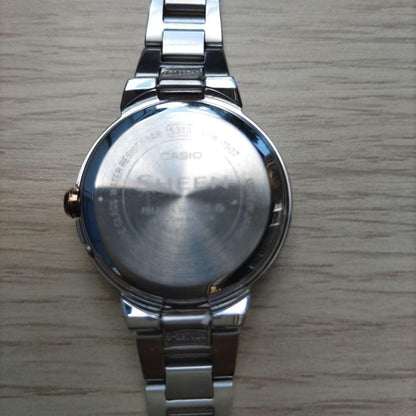 CASIO SHEEN SHW-1507 Multi Band 6 Solar Womens Watch Silver Pink Gold Stones