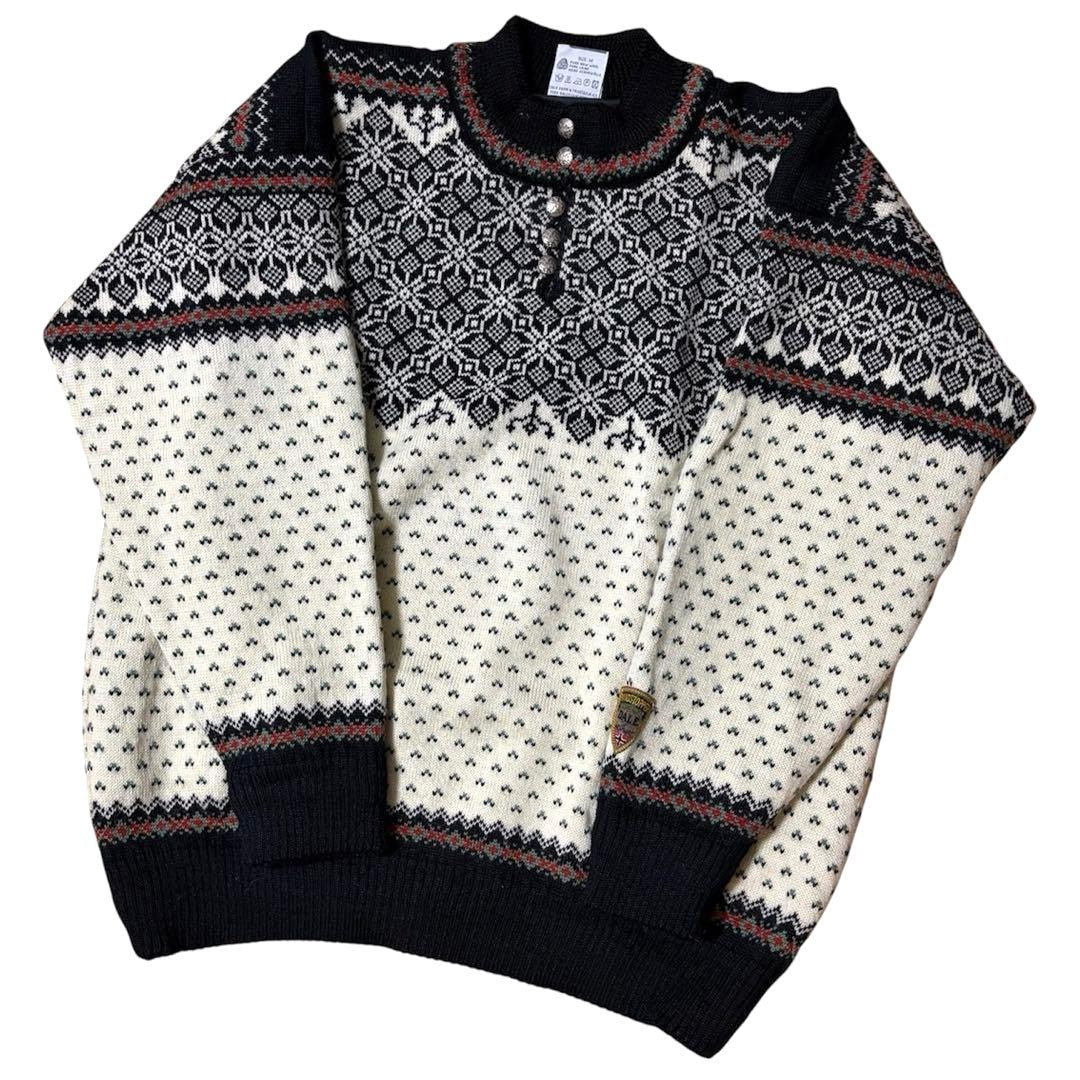DALE OF NORWAY Nordic Sweater Wool Knit Black Cream Snowflake Pattern Men's M